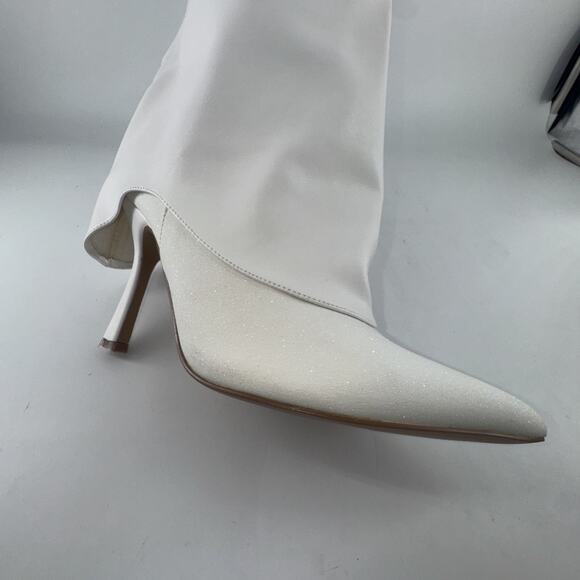 IDIFU Womens White Knee Fold Over Shark Boots Size 9.5 Stiletto Heel Pointed Toe - Picture 8 of 12